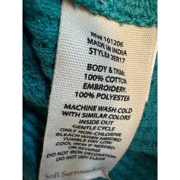 Soft Surroundings Thermal Shirt Top Embroidered Size Large Turquoise Long Sleeve - Picture 4 of 4